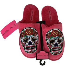 Betsey Johnson Besties Pink Sugar Skull Slippers, Medium 7/8